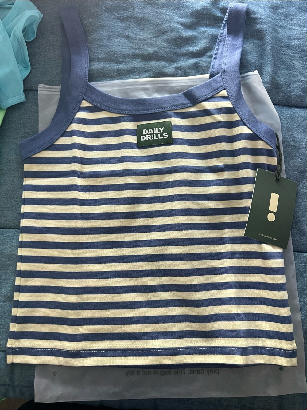 Daily Drills Blue and Cream Striped Tank Top